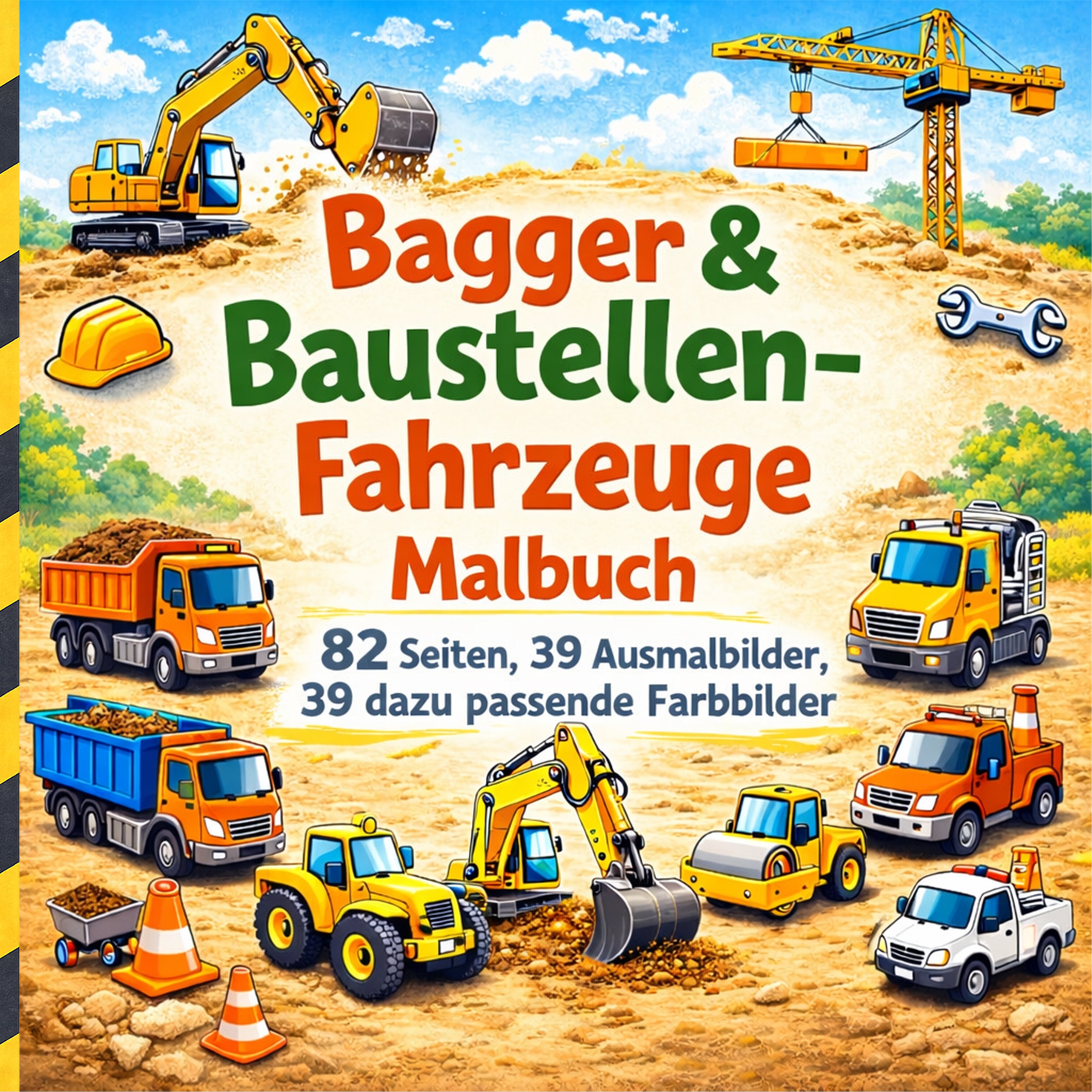 Bagger & Baustellen-Fahrzeug Malbuch