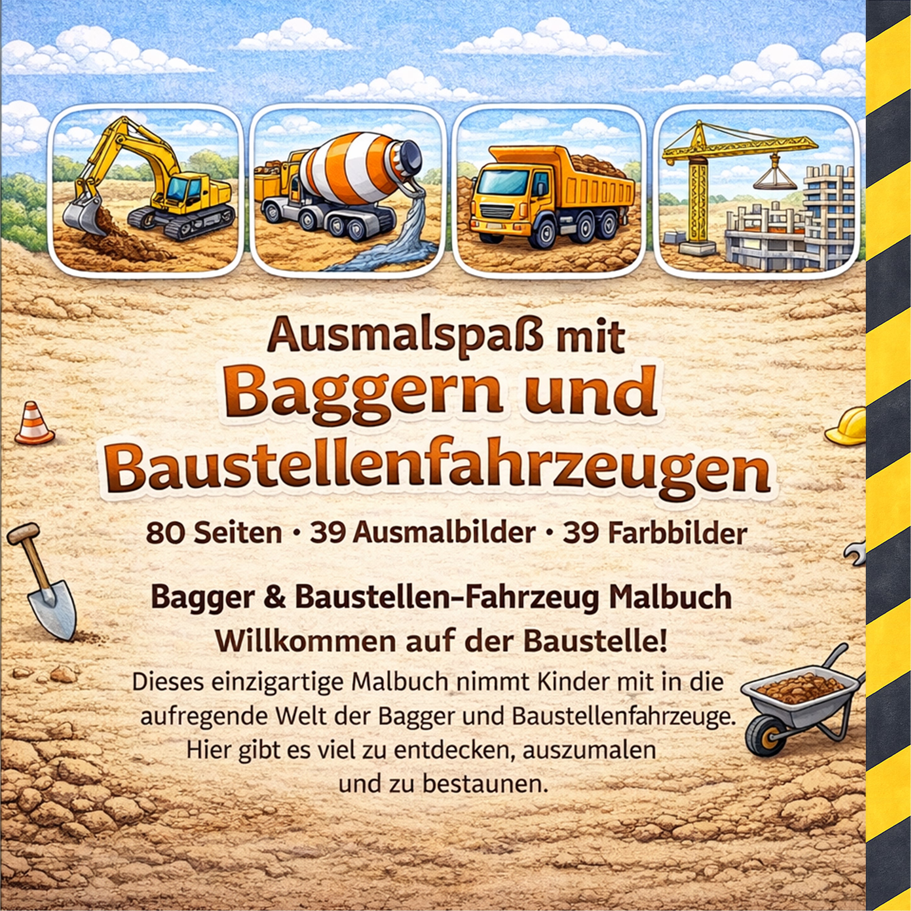 Bagger & Baustellen-Fahrzeug Malbuch