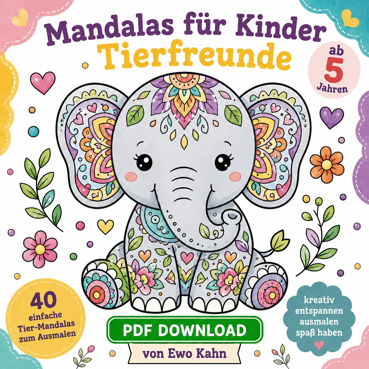 Mandalas für Kinder – Tierfreunde - 40 einfache Tier-Mandalas zum Ausmalen | PDF-Download | Ab 5 Jahren