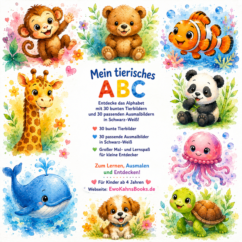Mein tierisches ABC – Das große Alphabet-Malbuch mit Tieren von A bis Z und Umlauten Ä, Ö, Ü und ẞ