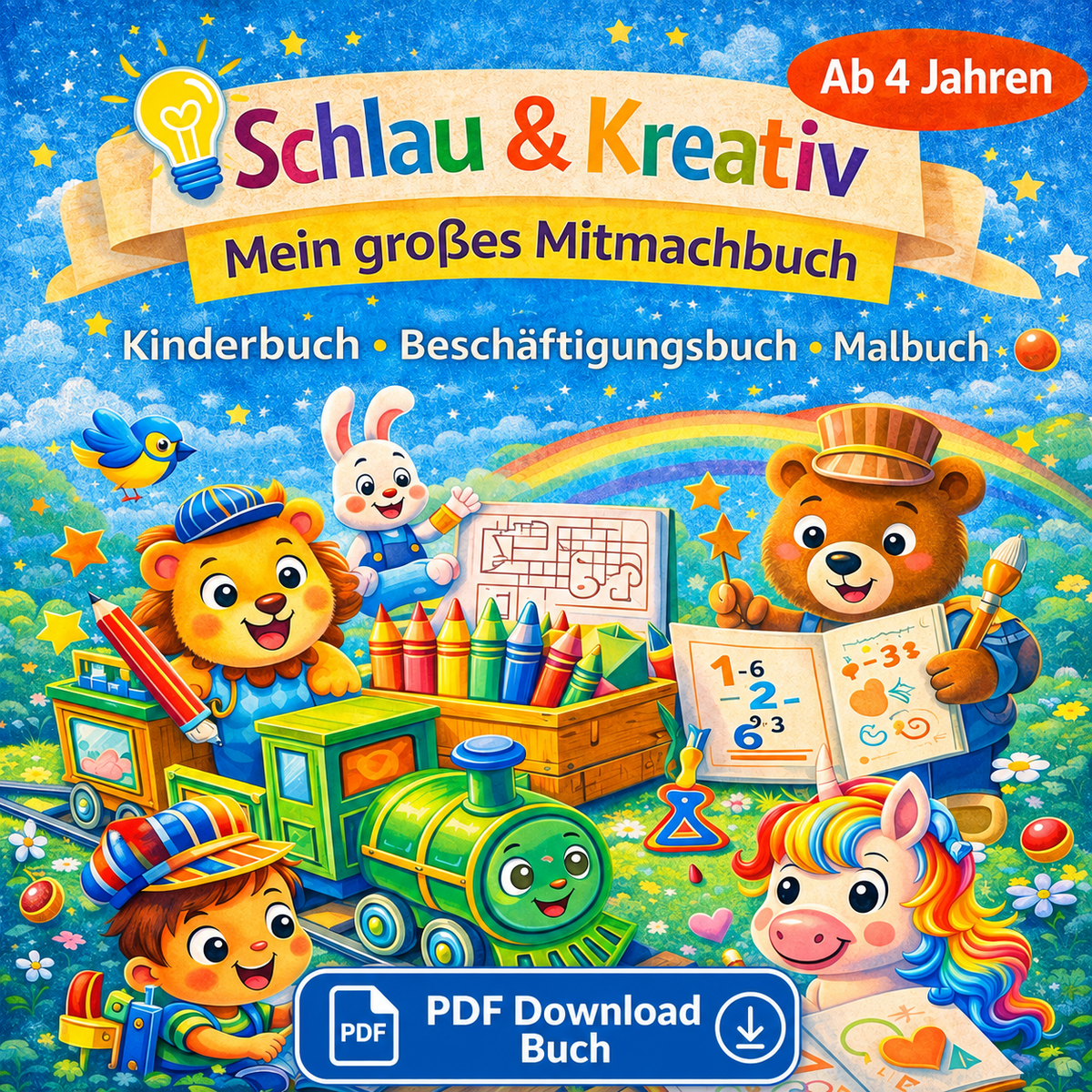 Schlau & Kreativ – Mein großes Mitmachbuch - Kinderbuch • Beschäftigungsbuch • Malbuch für Kinder ab 4 Jahren – Digitales PDF Download Buch