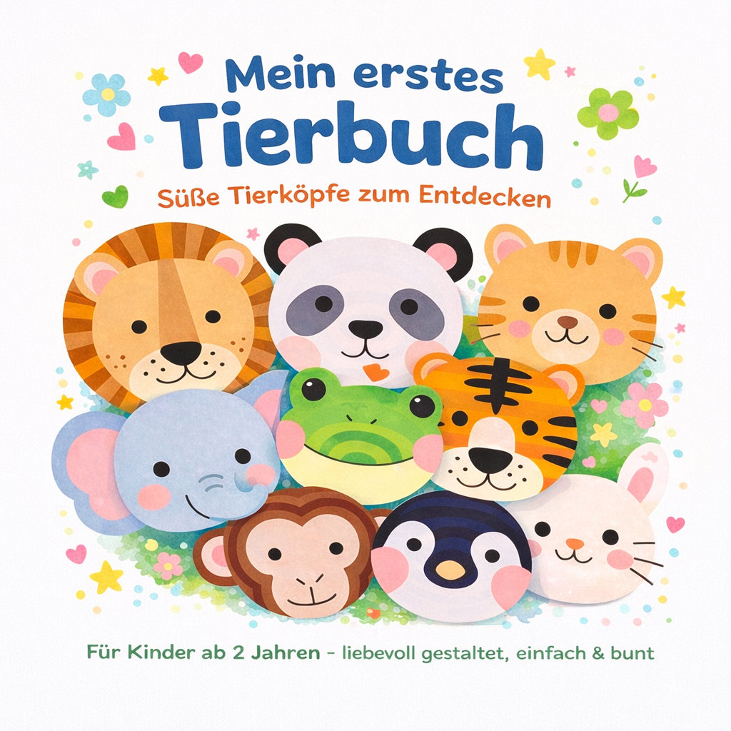 Mein erstes Tierbuch für Kinder – 30 süße Tierköpfe in bunten Farben | Für kleine Entdecker ab 2 Jahren