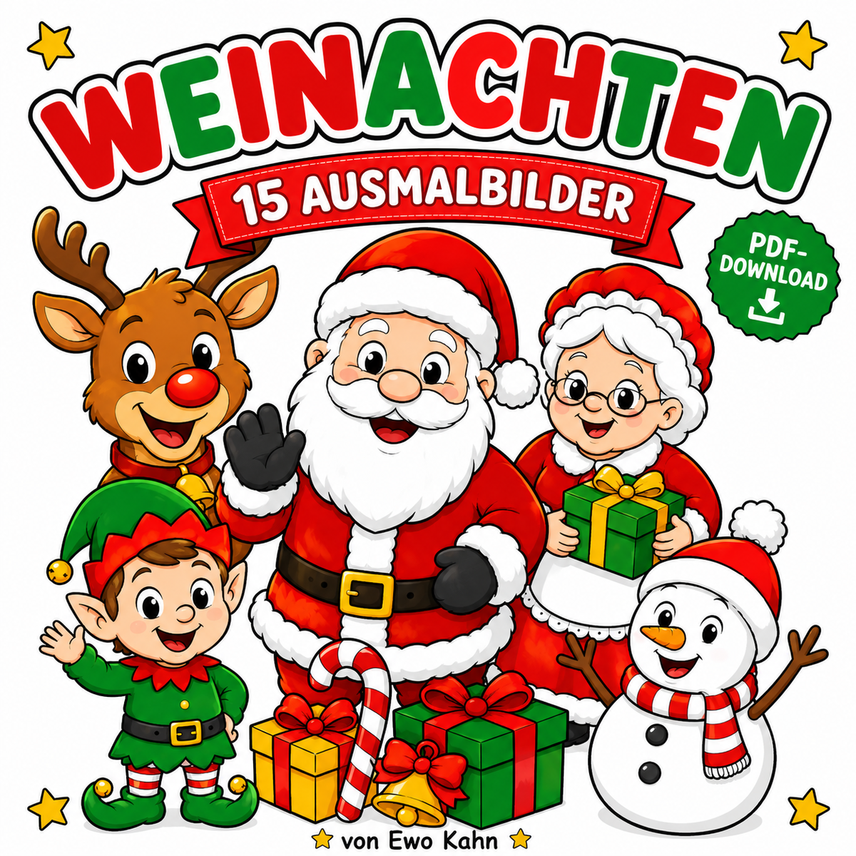 Weihnachtsmalbuch für Kinder - 15 festliche PDF-Download zum Ausmalen